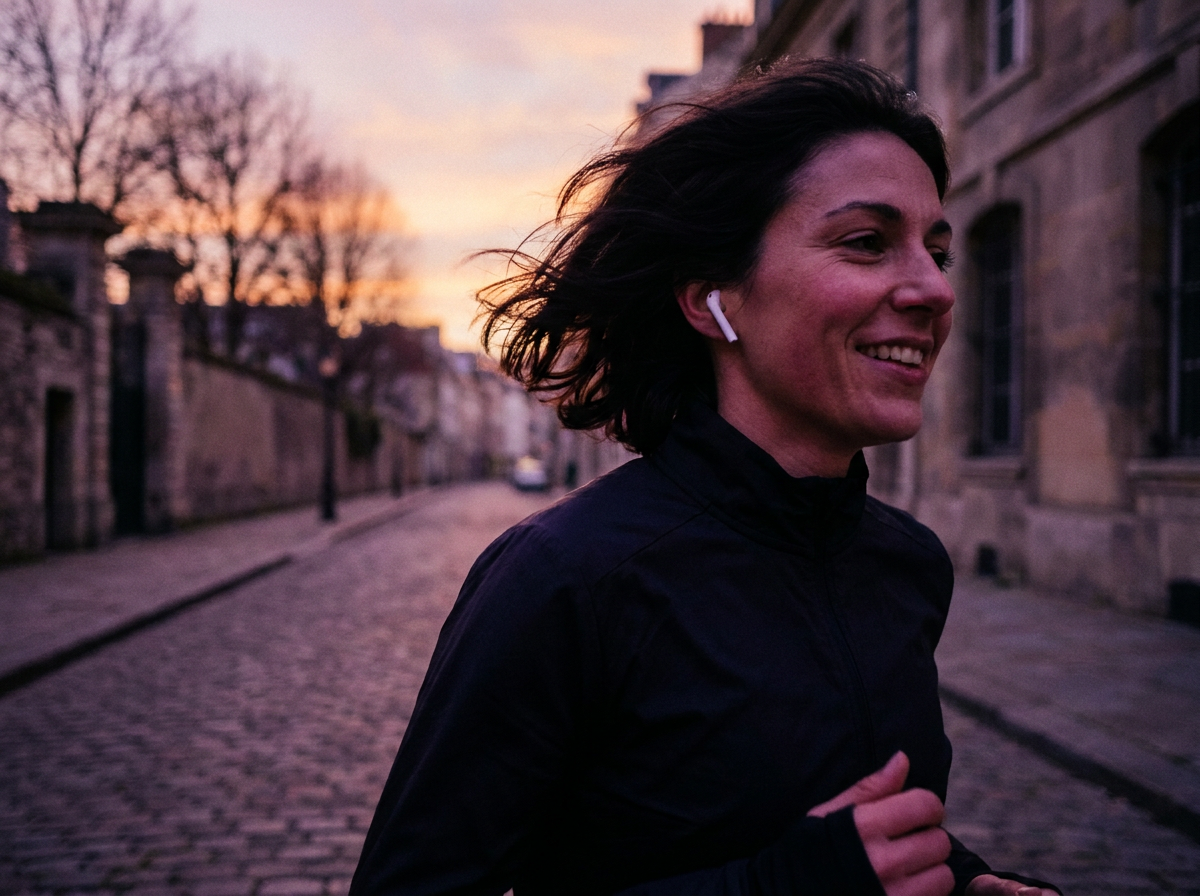 Runner with AirPods at golden hour